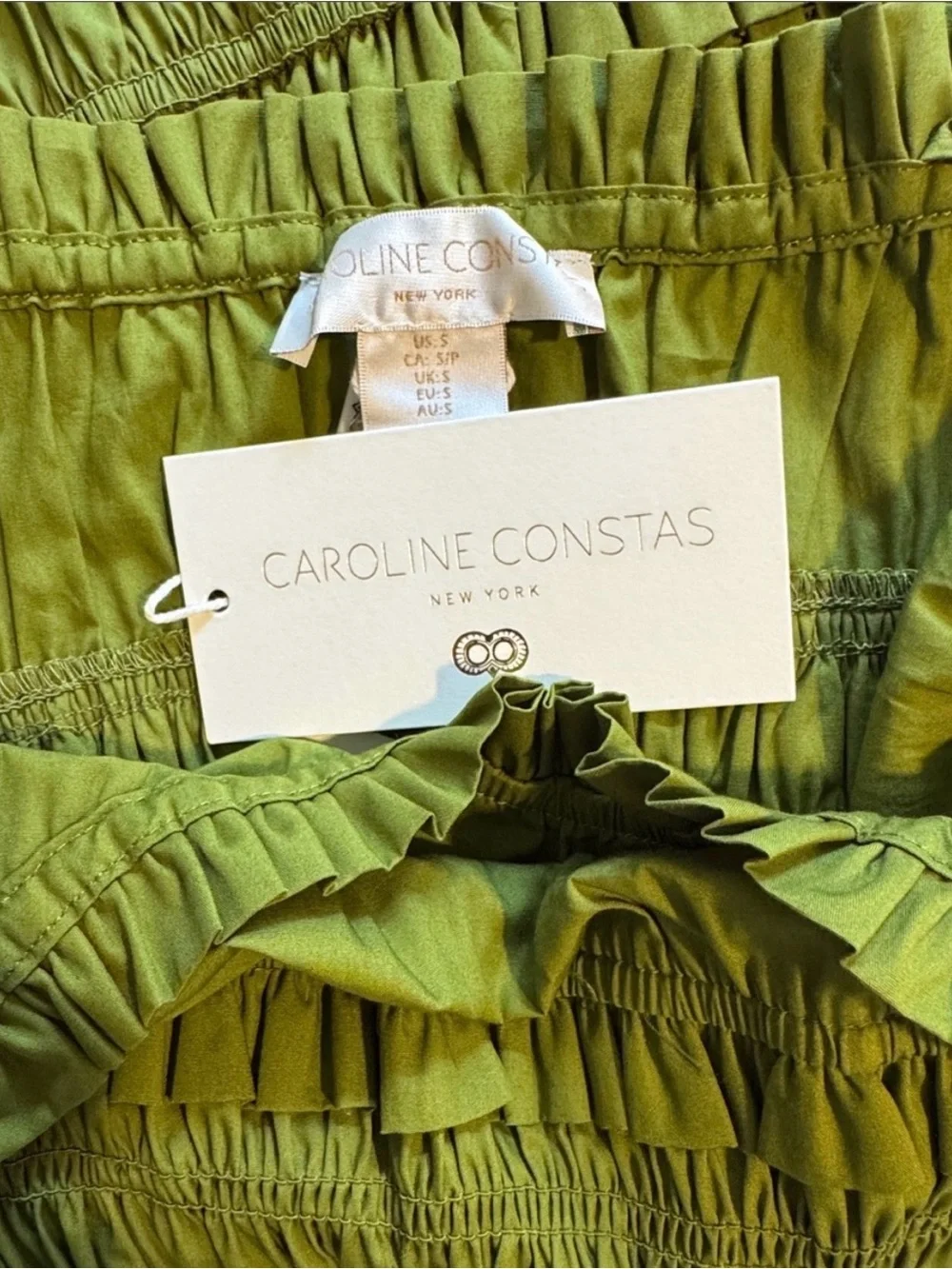 Caroline Constas Olive Midi Dress with Smocked Bodice - Picture 3 of 3